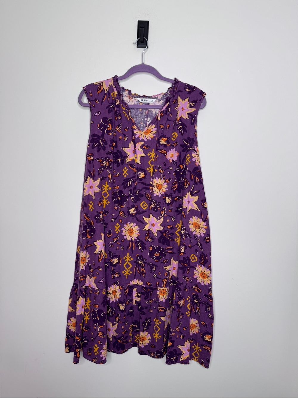Sonoma Purple Floral V-Neck Tiered Mini Dress - Picture 2 of 7
